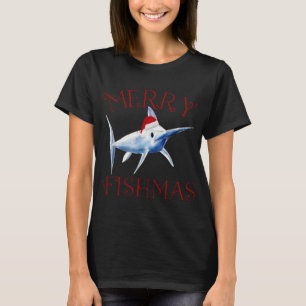 Merry Fishmas Marlin Santa Hat Christmas T-Shirt