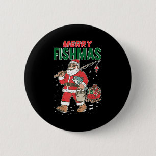 Merry Fishmas Santa Fishing Funny Christmas Fisher 6 Cm Round Badge