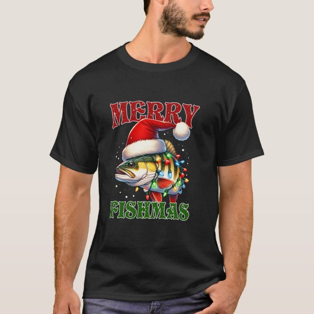 Merry Fishmas Santa Fishing Lovers Funny Christmas T-Shirt (Front)