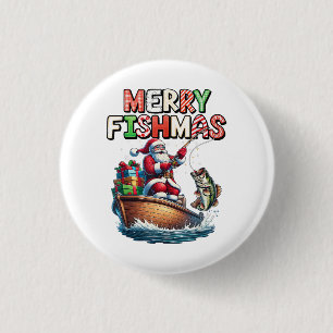 Merry Fishmas Santa Fishing Lovers Funny Fisherman 3 Cm Round Badge