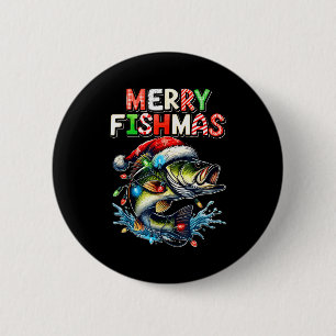 Merry Fishmas Santa Fishing Lovers Funny Fisherman 6 Cm Round Badge