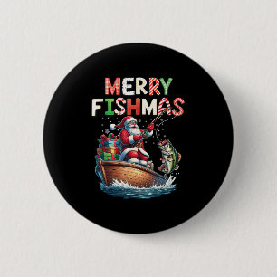Merry Fishmas Santa Fishing Lovers Funny Fisherman 6 Cm Round Badge