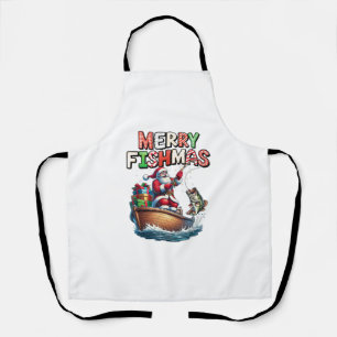 Merry Fishmas Santa Fishing Lovers Funny Fisherman Apron