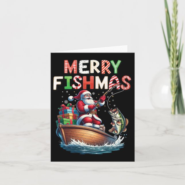 Merry Fishmas Santa Fishing Lovers Funny Fisherman Card (Front)