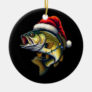 Merry Fishmas Santa Fishing Lovers Funny Fisherman Ceramic Ornament