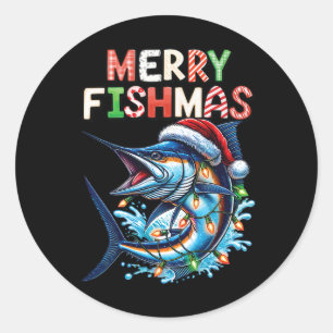 Merry Fishmas Santa Fishing Lovers Funny Fisherman Classic Round Sticker