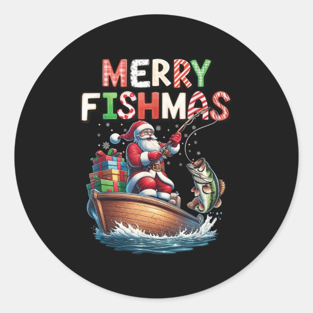 Merry Fishmas Santa Fishing Lovers Funny Fisherman Classic Round Sticker (Front)