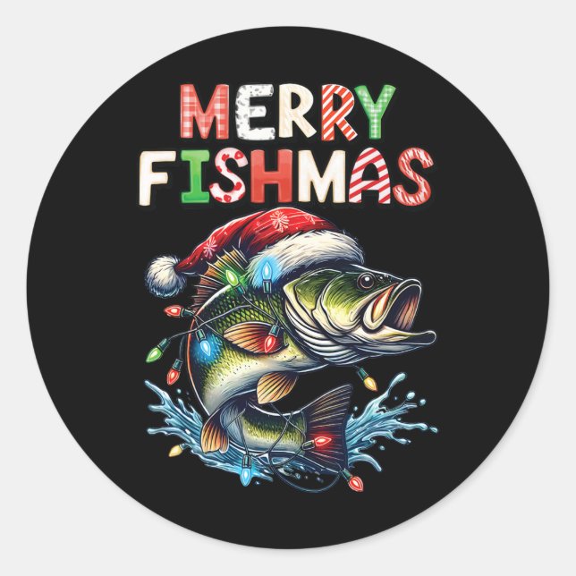 Merry Fishmas Santa Fishing Lovers Funny Fisherman Classic Round Sticker (Front)