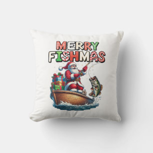 Merry Fishmas Santa Fishing Lovers Funny Fisherman Cushion