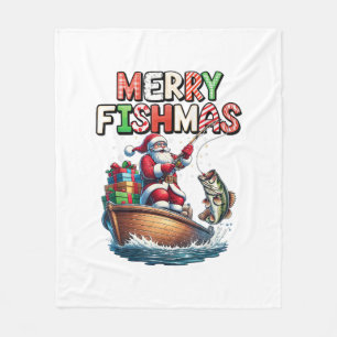 Merry Fishmas Santa Fishing Lovers Funny Fisherman Fleece Blanket