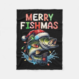 Merry Fishmas Santa Fishing Lovers Funny Fisherman Fleece Blanket