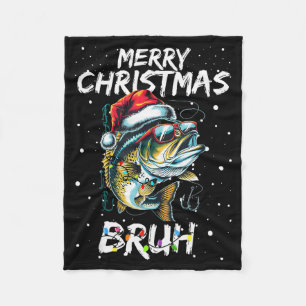 Merry Fishmas Santa Fishing Lovers Funny Fisherman Fleece Blanket