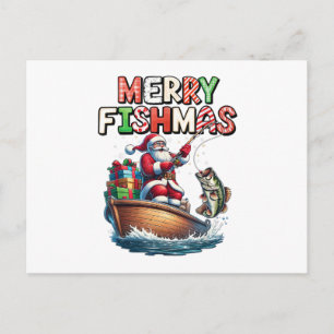 Merry Fishmas Santa Fishing Lovers Funny Fisherman Holiday Postcard