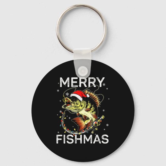 Merry Fishmas Santa Fishing Lovers Funny Fisherman Key Ring (Front)