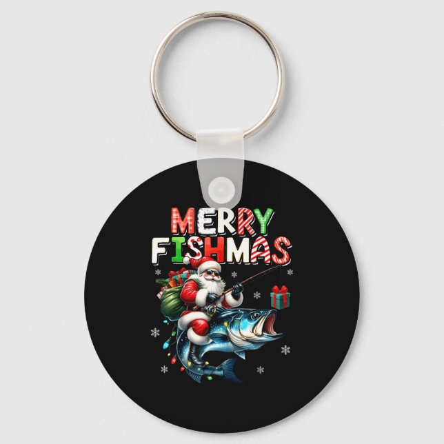 Merry Fishmas Santa Fishing Lovers Funny Fisherman Key Ring (Front)