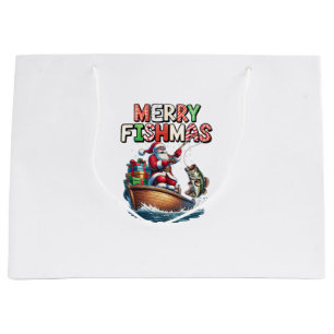 Merry Fishmas Santa Fishing Lovers Funny Fisherman Large Gift Bag