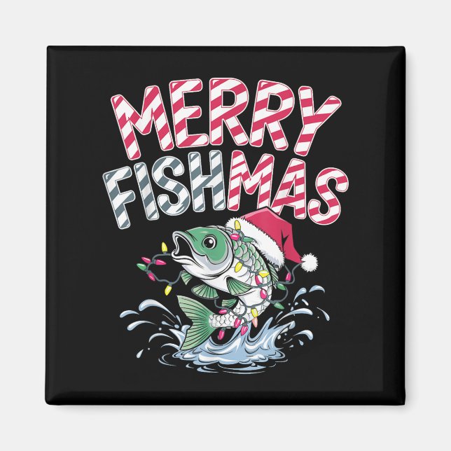 Merry Fishmas Santa Fishing Lovers Funny Fisherman Magnet (Front)