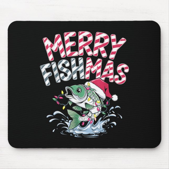 Merry Fishmas Santa Fishing Lovers Funny Fisherman Mouse Pad (Front)