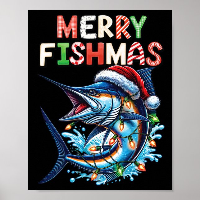 Merry Fishmas Santa Fishing Lovers Funny Fisherman Poster (Front)
