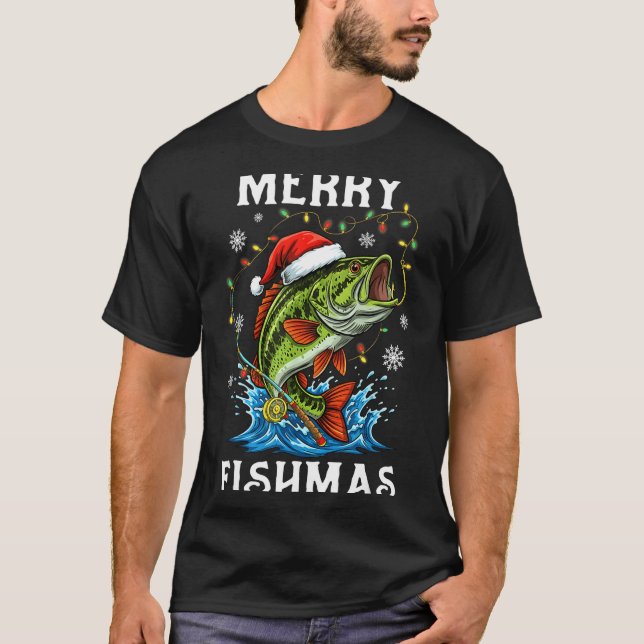 Merry Fishmas Santa Fishing Lovers Funny Fisherman T-Shirt (Front)