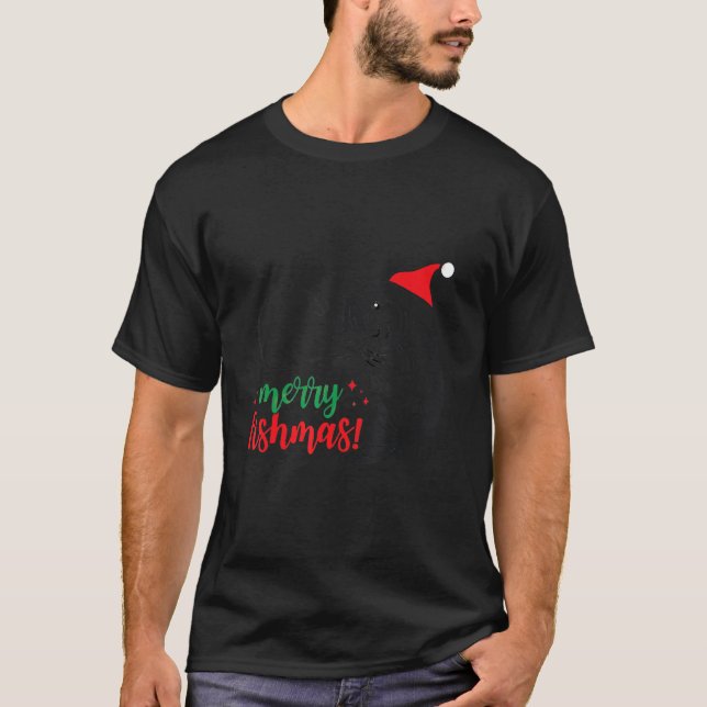 Merry Fishmas Santa Hat Fishing Fisherman Xmas T-Shirt (Front)