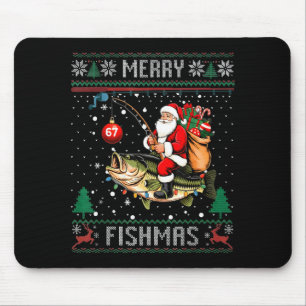 Merry Fishmas Santa Riding B Fish Christmas Ugly S Mouse Pad
