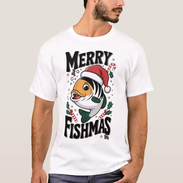 "Merry Fishmas T-Shirt - Funny Christmas Fish  (Front)