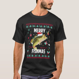 Merry Fishmas Ugly Christmas Bass Santa Hat Christ T-Shirt
