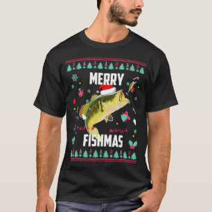 Merry Fishmas Ugly Christmas Bass Santa Hat Christ T-Shirt