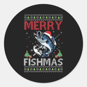 Merry Fishmas Ugly Christmas Fishing Gift Bass  Classic Round Sticker