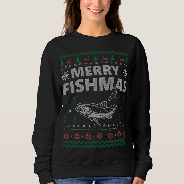 Merry Fishmas Ugly Christmas Pajama Costume Fishma Sweatshirt (Front)