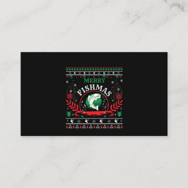 Merry Fishmas Ugly Christmas Sweater Fishing (1).p Business Card (Front)