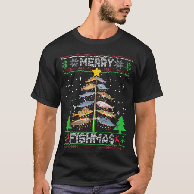 Merry Fishmas Ugly Sweater Fish Fishing (Front)