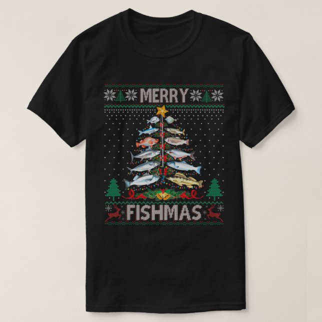 Merry Fishmas Ugly Sweater Fish Fishing Rod Christ (Design Front)