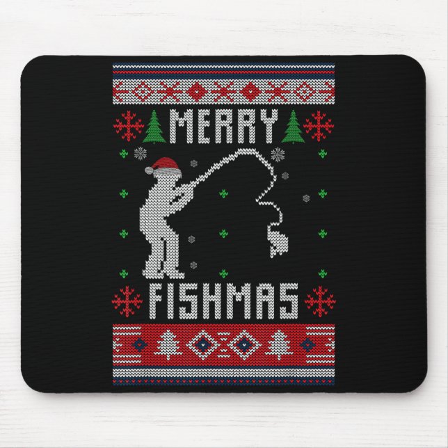 Merry Fishmas Ugly Sweater Ugly Fishing Christmas  Mouse Pad (Front)