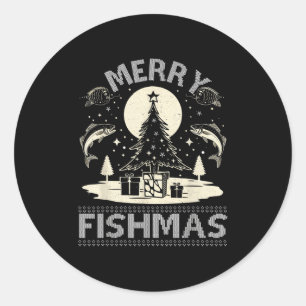 Merry Fishmas Ugly Xmas Sweater - Funny Christmas Classic Round Sticker