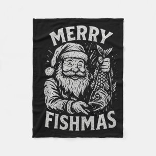 Merry Fishmas Vintage Santa Fishing Christmas Prem Fleece Blanket
