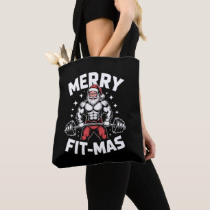 Merry Fit Mas Christmas Santa Weightlifting Gym Tote Bag