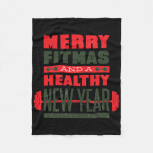 Merry Fitmas And Happy New Rear Fitness Funny Xmas Fleece Blanket