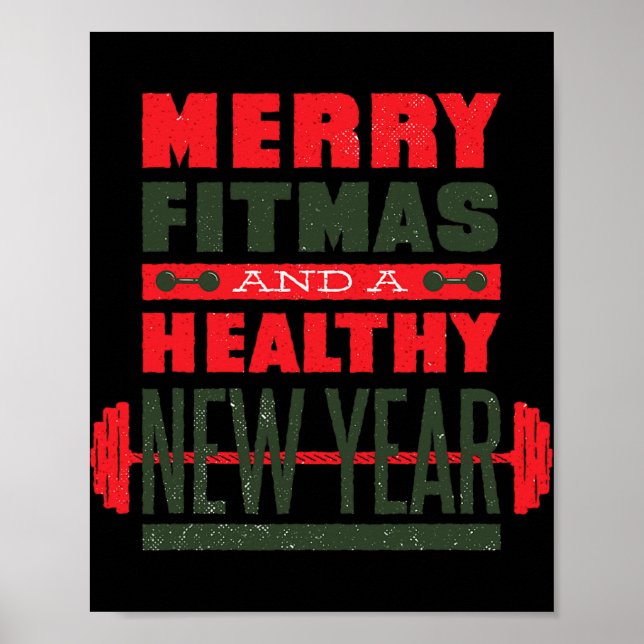 Merry Fitmas And Happy New Rear Fitness Funny Xmas Poster (Front)