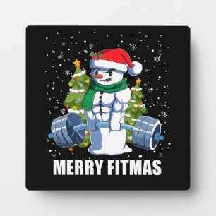 Merry Fitmas, Funny Christmas Snowman Gym Lifting Plaque