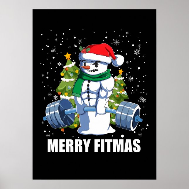Merry Fitmas, Funny Christmas Snowman Gym Lifting Poster (Front)