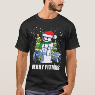 Merry Fitmas, Funny Christmas Snowman Gym Lifting T-Shirt