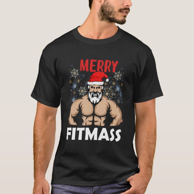 Merry Fitmas Funny Santa Gym Fitness T-Shirt (Front)