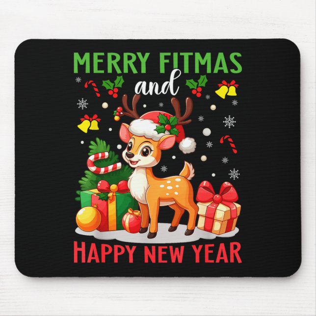 Merry Fitmas Happy New Year Funny Christmas New Ye Mouse Pad (Front)