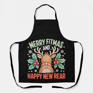 Merry Fitmas Happy New Year Reindeer Workout Xmas Apron