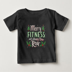 Merry Fitness and Happy New Rear Bodybuilding Xmas Baby T-Shirt