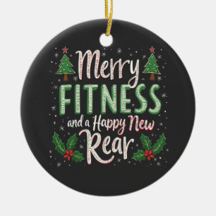 Merry Fitness and Happy New Rear Bodybuilding Xmas Ceramic Ornament