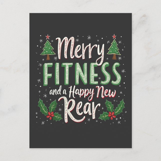 Merry Fitness and Happy New Rear Bodybuilding Xmas Postcard (Front)