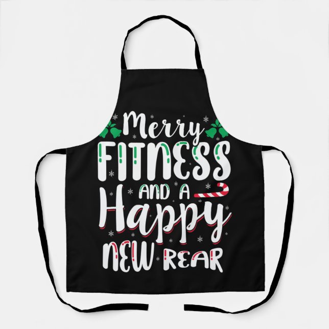 Merry Fitness And Happy New Rear Workout Christmas Apron (Front)